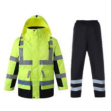交通安全反光棉服两件套冬季加厚反光雨衣